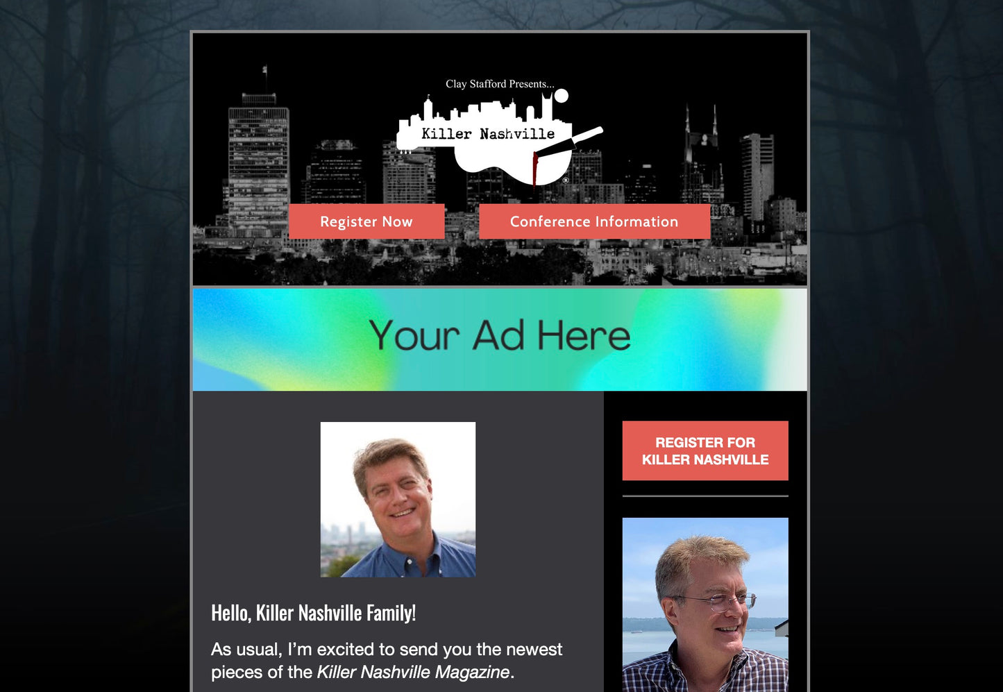 Killer Nashville Newsletter Sponsorship - Banner Ad - 600x100 px