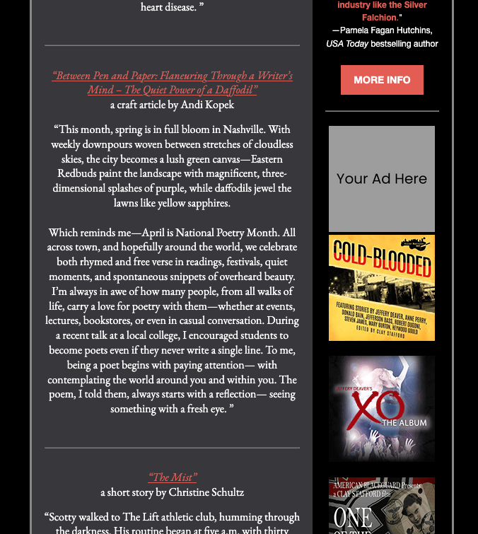 Killer Nashville Newsletter Sponsorship - Sidebar Ad - 150x150 px